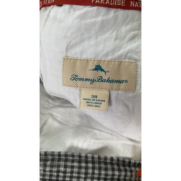TOMMY BAHAMA Paradise Nation Checked Shorts Mens 38 Gray Black Linen Silk - Picture 6 of 8